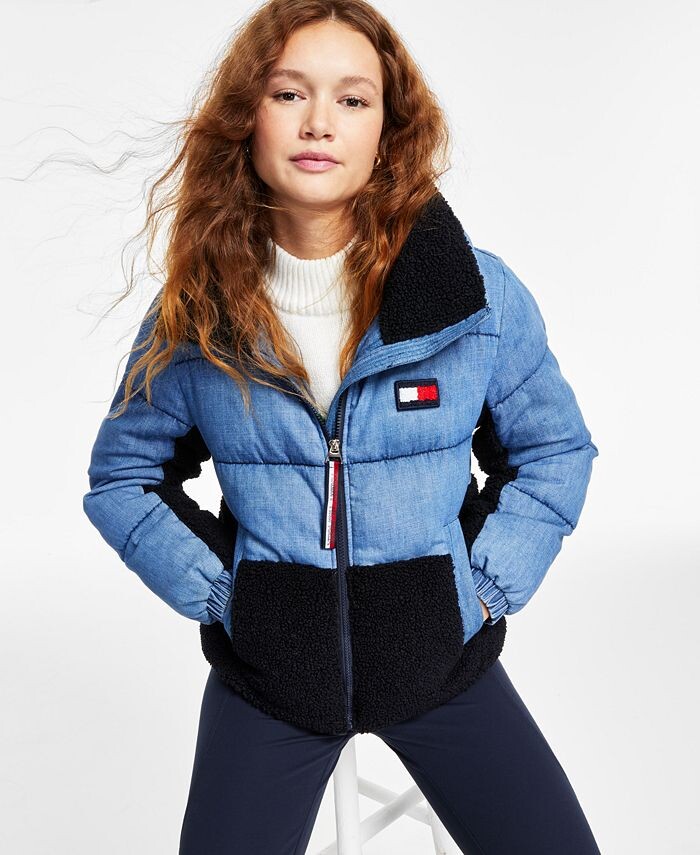 

Женская джинсовая ткань & Пуховик из шерпа Tommy Hilfiger, синий