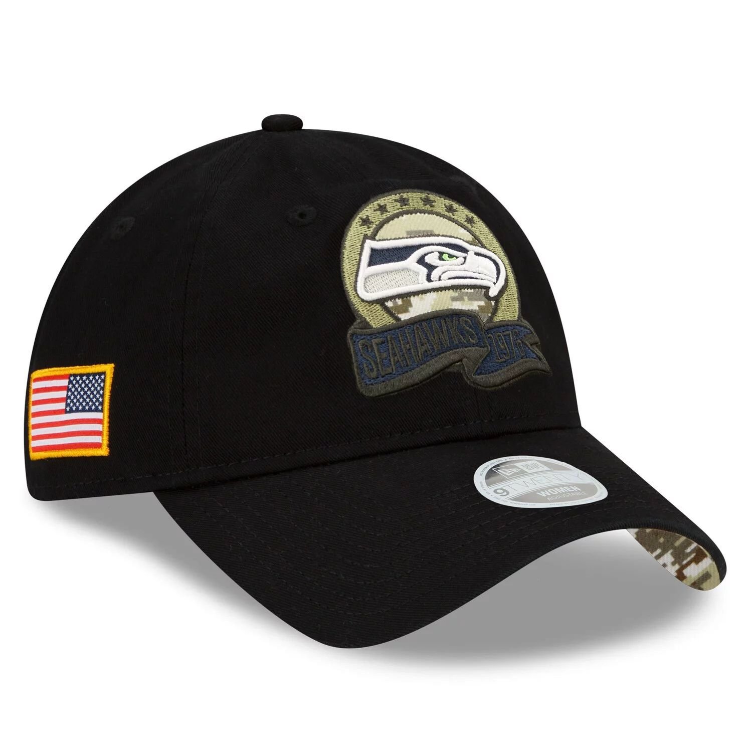 

Женская регулируемая кепка New Era Black Seattle Seahawks 2022 Salute To Service 9TWENTY New Era