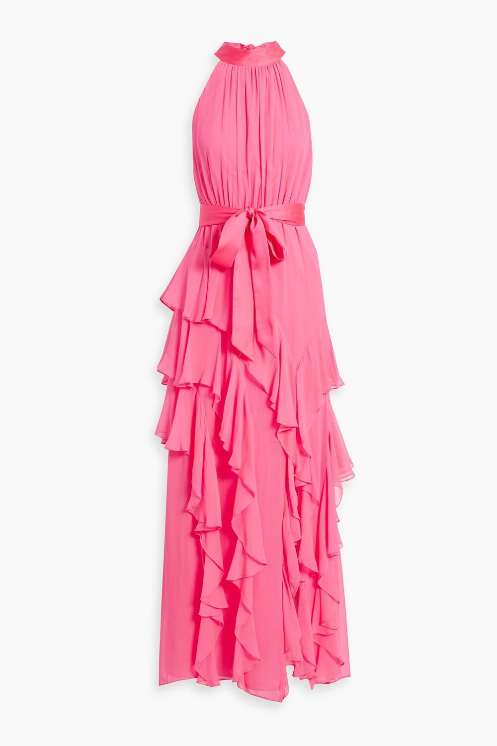 

Платье макси Emelia из шелкового шифона с поясом и оборками ALICE + OLIVIA, розовый