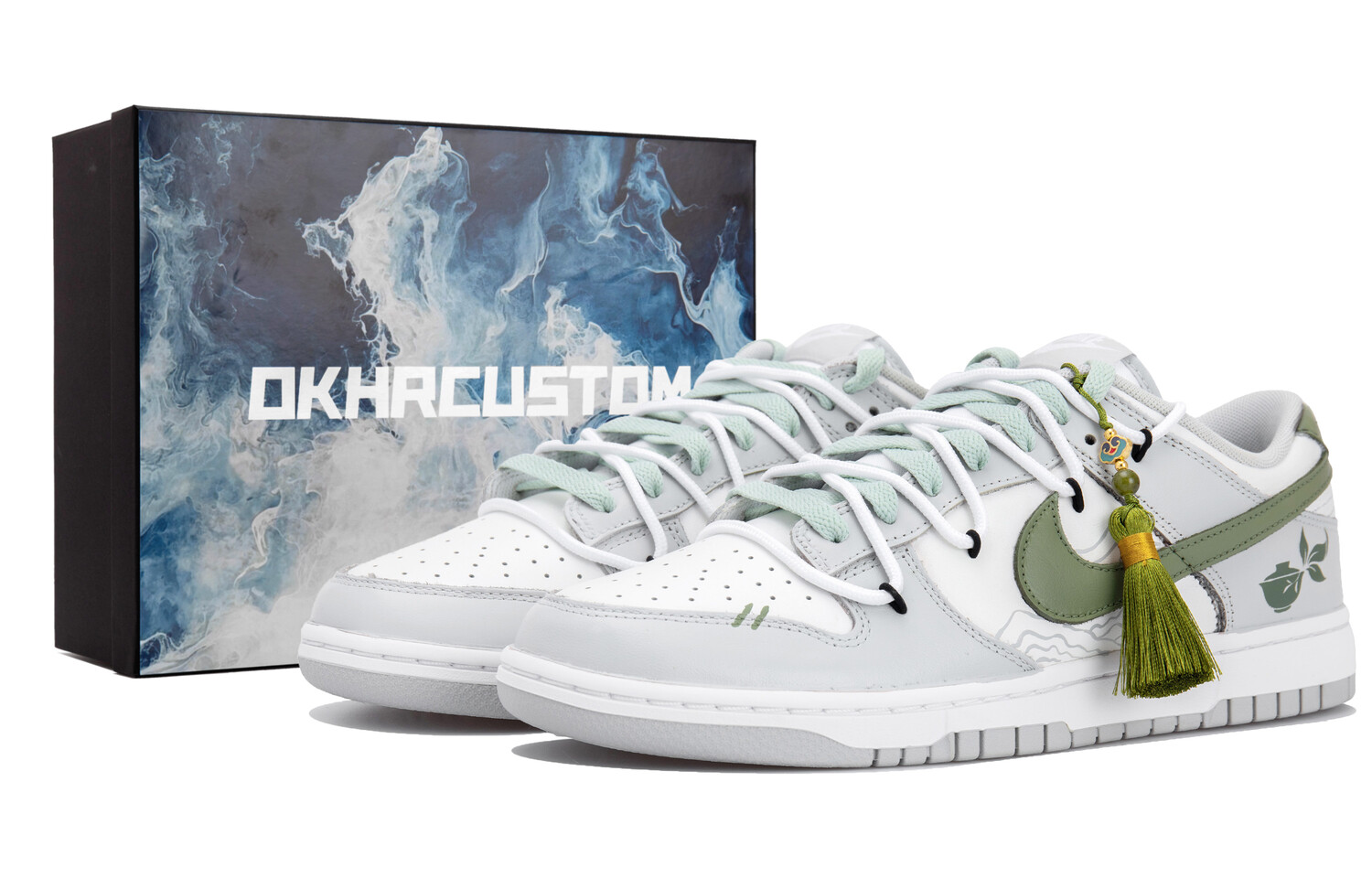 

Кроссовки Nike Dunk Skateboarding Shoes Men Low-top White/Gray/Green, белый/серый