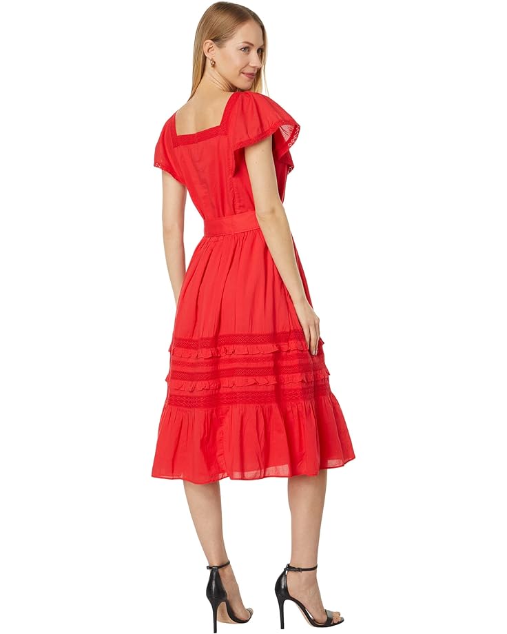 Платье Draper James Tie Waist Peasant Dress in Embroidered Stripe, цвет Lipstick Red