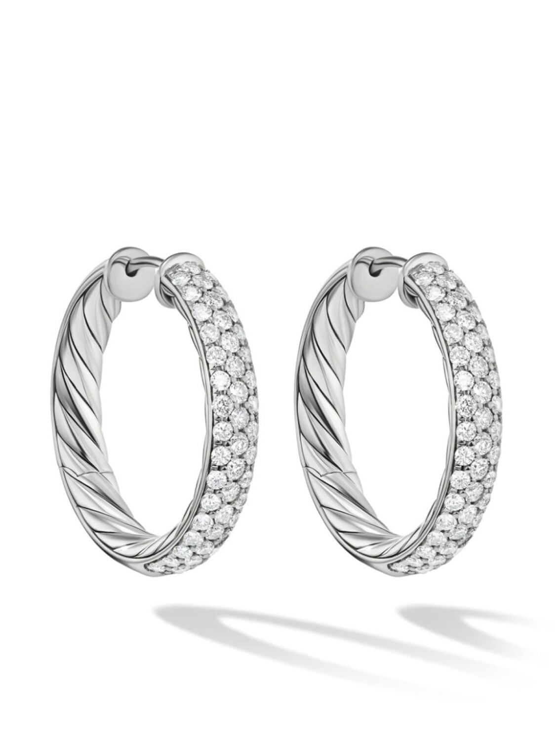 

Серебряные серьги-кольца с бриллиантами David Yurman, серебряный