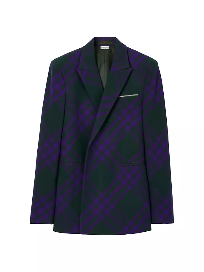 

Шерстяная двубортная спортивная куртка в клетку Burberry, цвет deep royal check