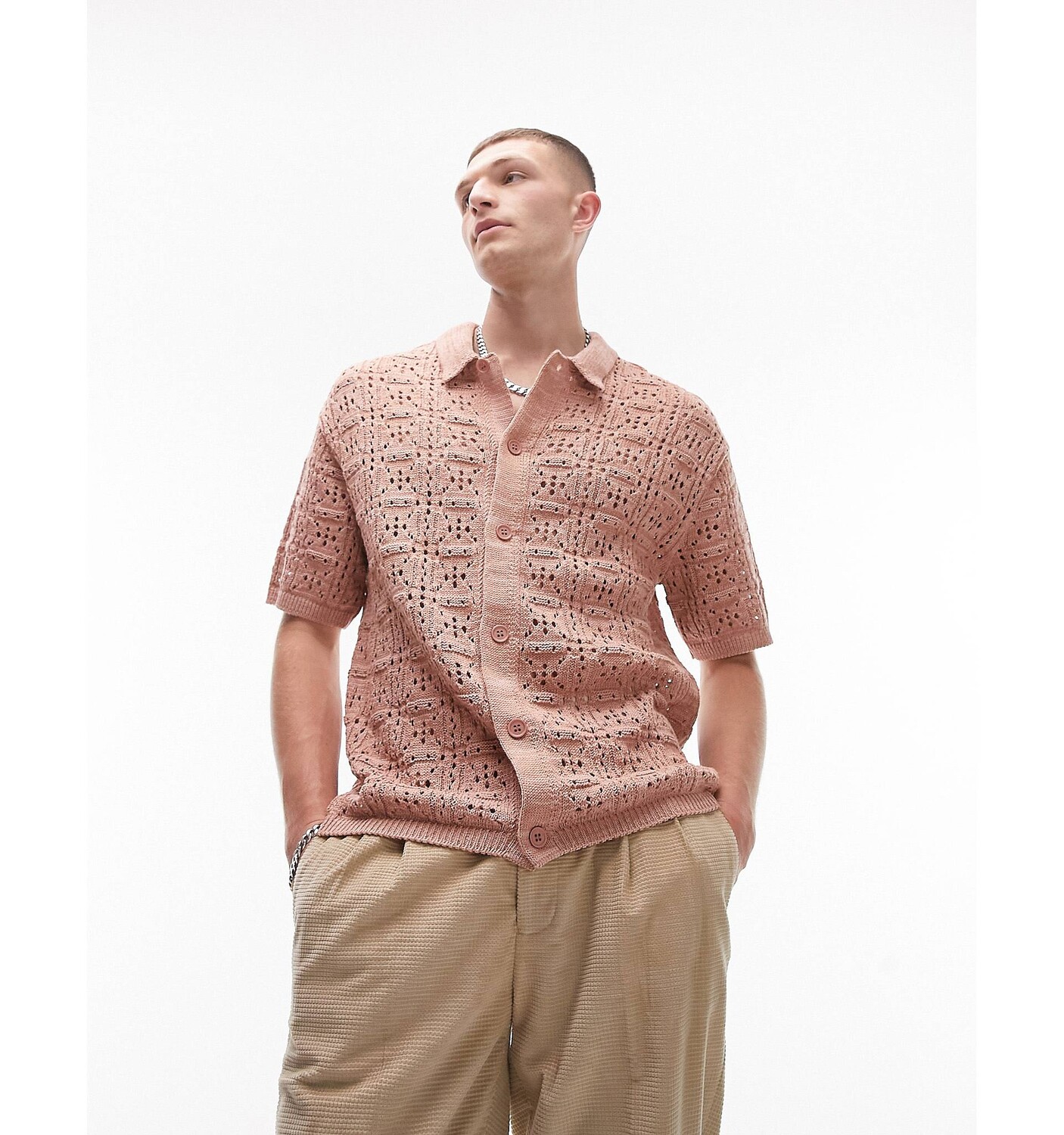 

Розовая трикотажная рубашка на пуговицах Topman, Розовый