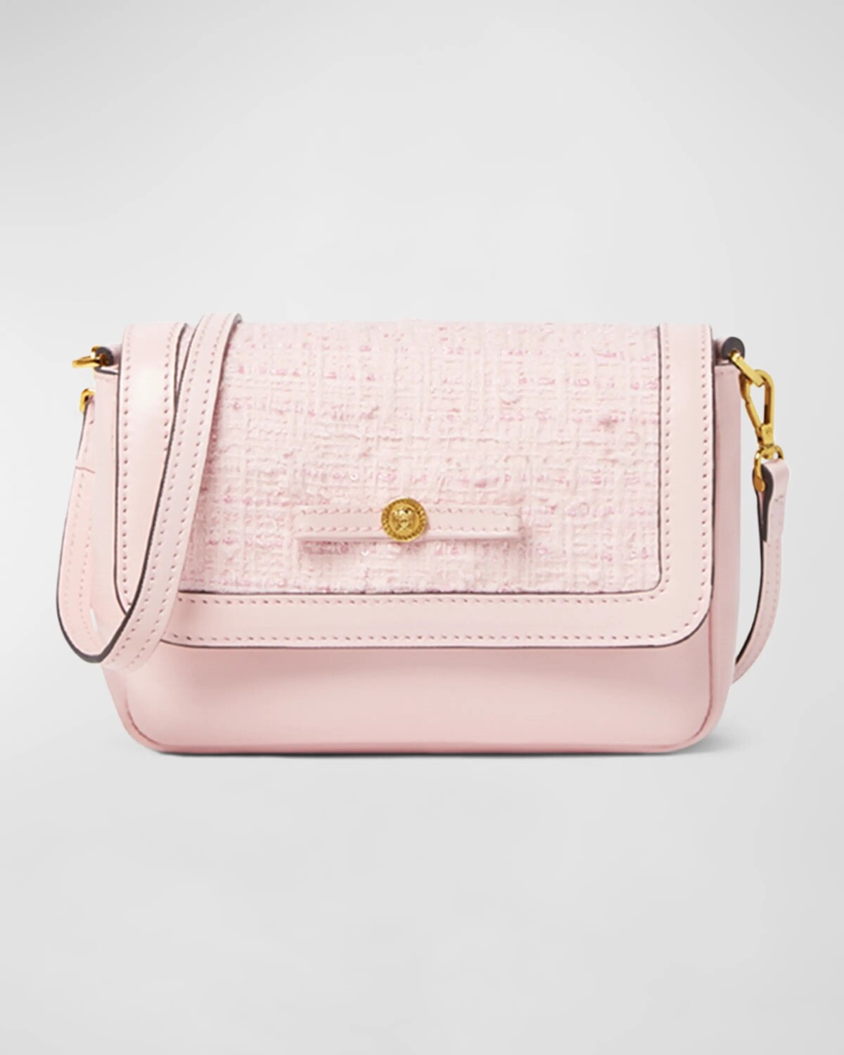 

Сумка на плечо Medusa из кожи и твида для девочки Versace, цвет Pink Dusty Rose/Versace Gold