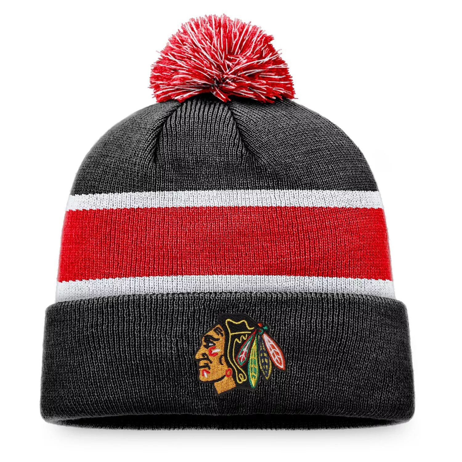 

Мужская черная вязаная шапка с манжетами и помпоном Fanatics Chicago Blackhawks Special Edition 2.0