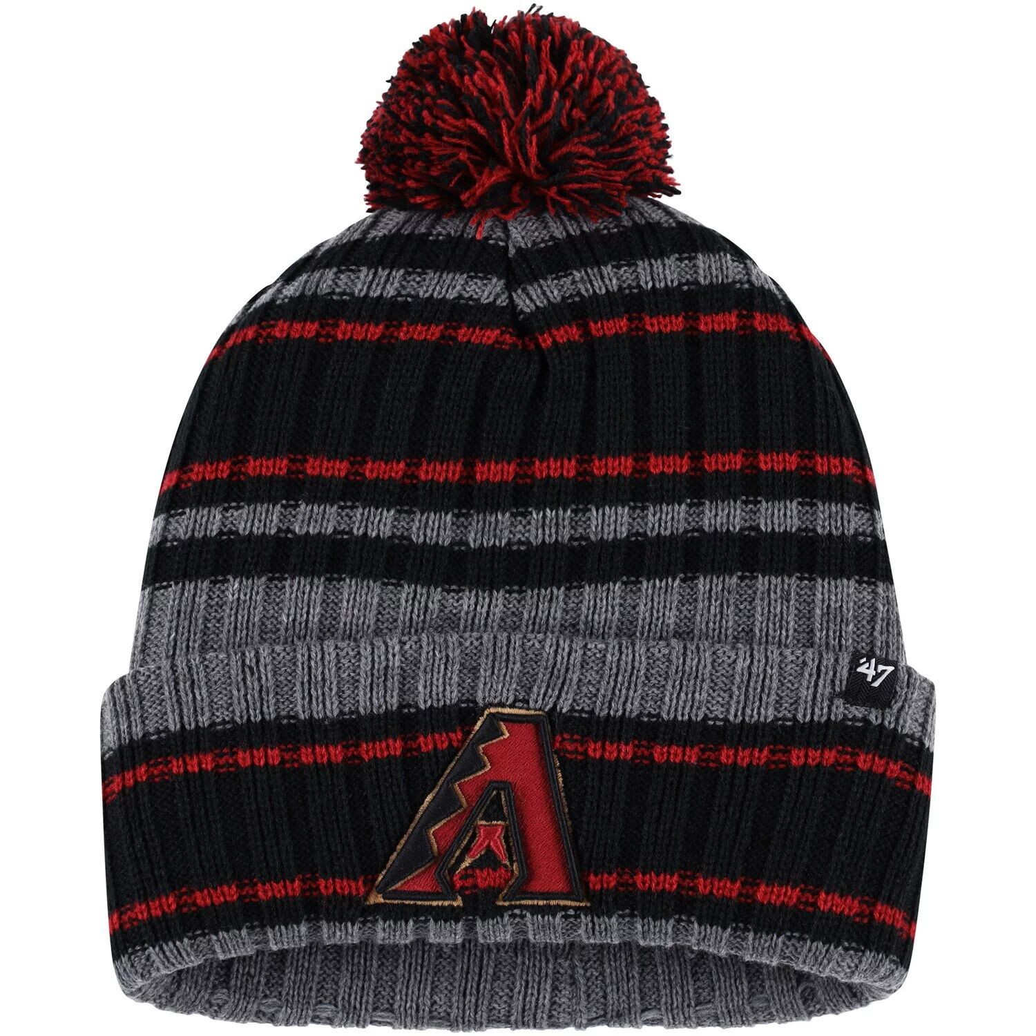 

Мужская серо-черная вязаная шапка Arizona Diamondbacks Rexford '47 с манжетами и помпоном