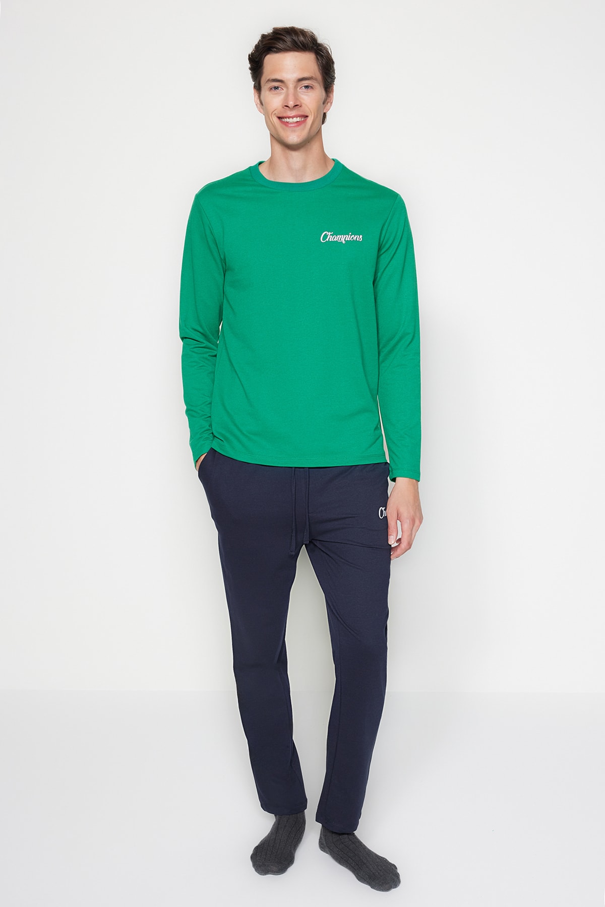 Пижамный комплект мужской Trendyol с принтом, зеленый