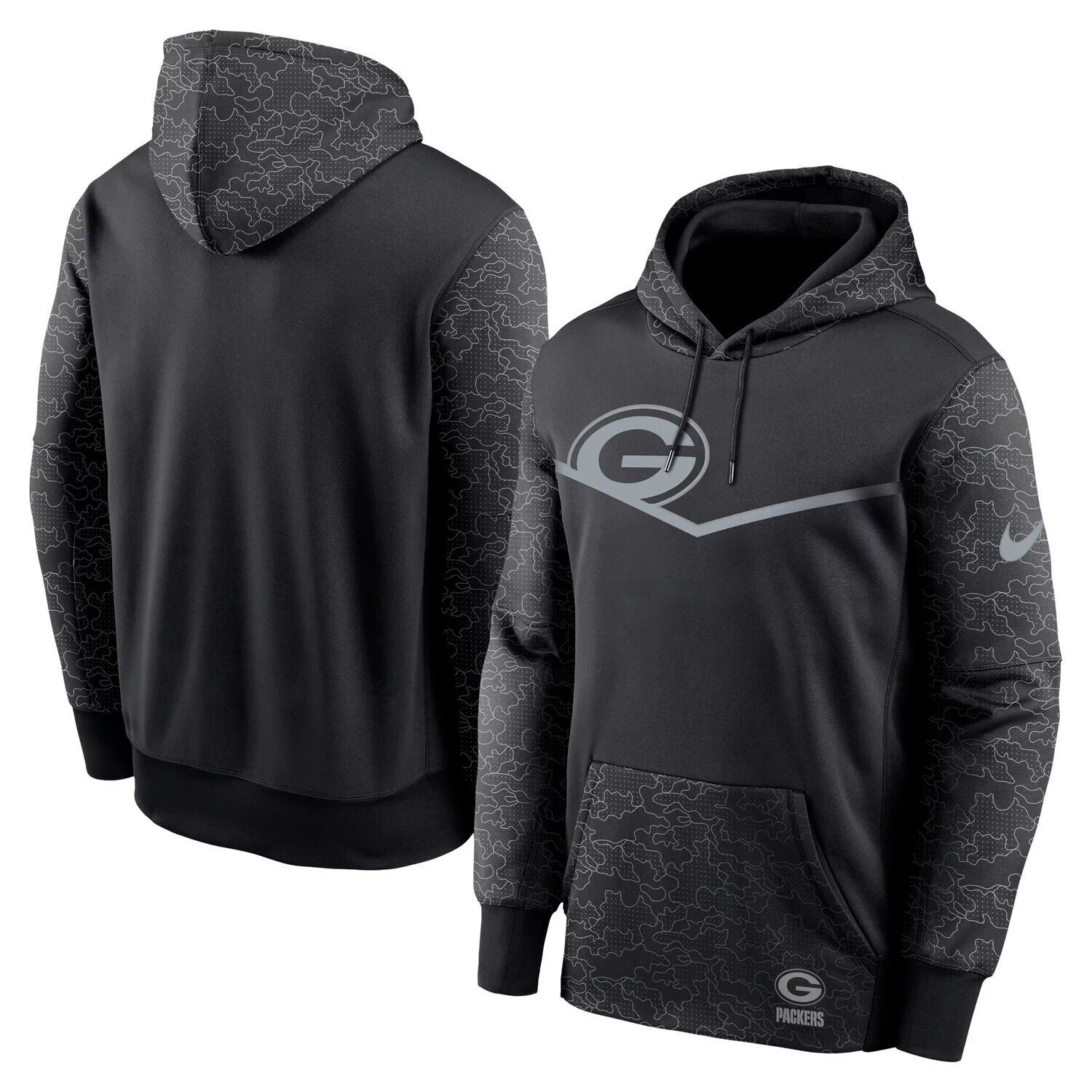 

Мужской пуловер с капюшоном и принтом Nike Black Green Bay Packers RFLCTV Chevron