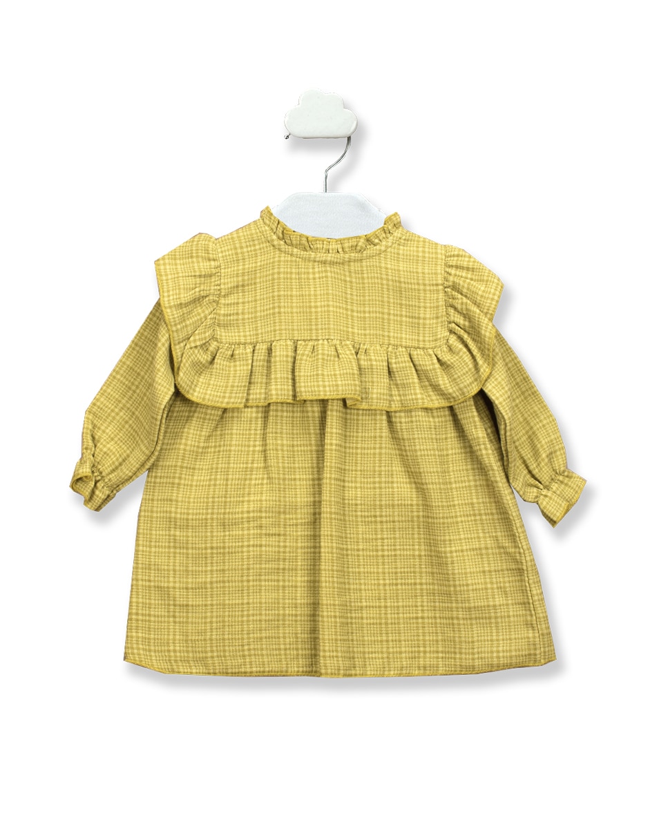Платье для девочки из 100% хлопка с рюшами на кокетке BABIDÚ, желтый платье длинное из хлопчатобумажной газовой ткани с длинными рукавами 44 бежевый