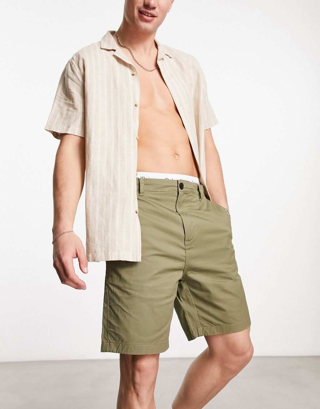 

Короткие шорты чинос цвета хаки из смесового хлопка Selected Homme