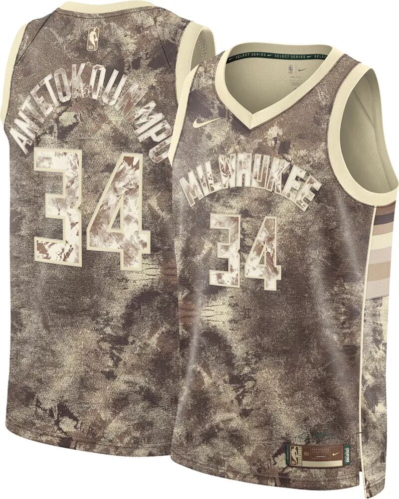 

Мужская серая майка Nike Milwaukee Bucks Giannis Antetokounmpo #34 Dri-FIT Swingman