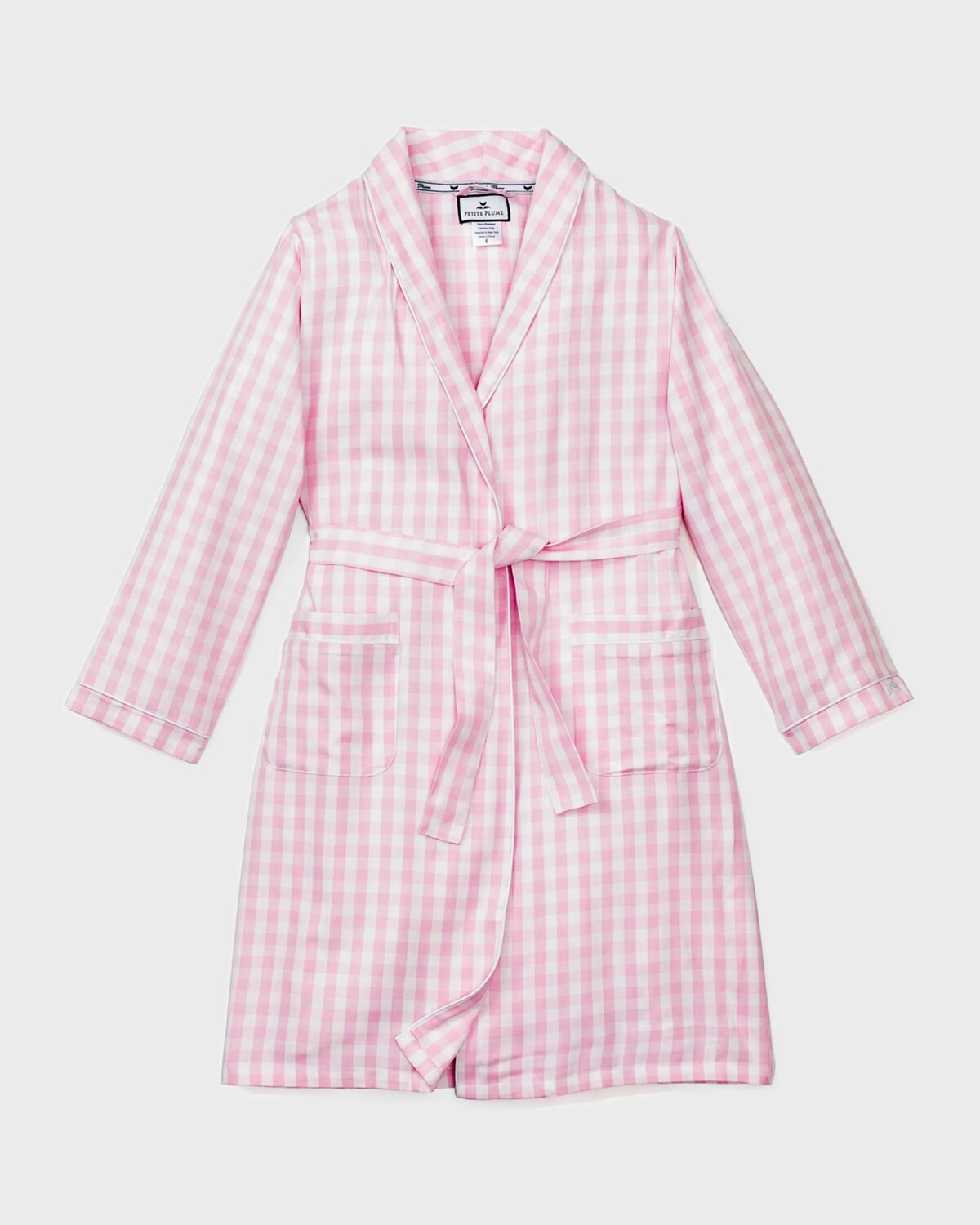 

Детский халат в мелкую клетку с завязками, размер 6M–14 Petite Plume, цвет Pink