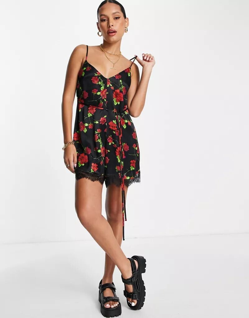 

Укороченный комбинезон с узкими бретелями и кружевом Topshop, Коричневый