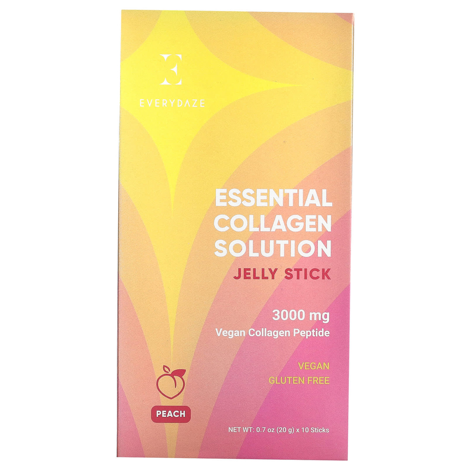 

Желе-стик Essential Collagen Solution, персик, 3000 мг, 10 стиков по 20 г (0,7 унции), Everydaze