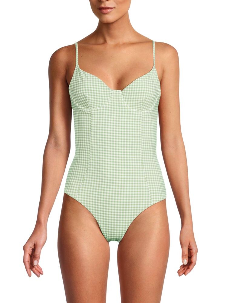 

Цельный купальник в клетку Onia, цвет Green Multicolor