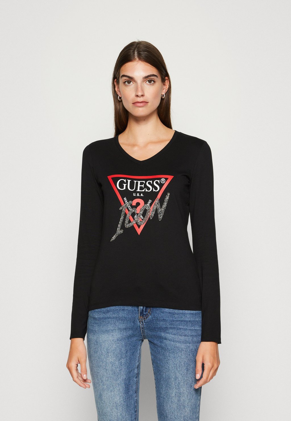 

Топ с длинными рукавами Guess ICON, цвет jet black