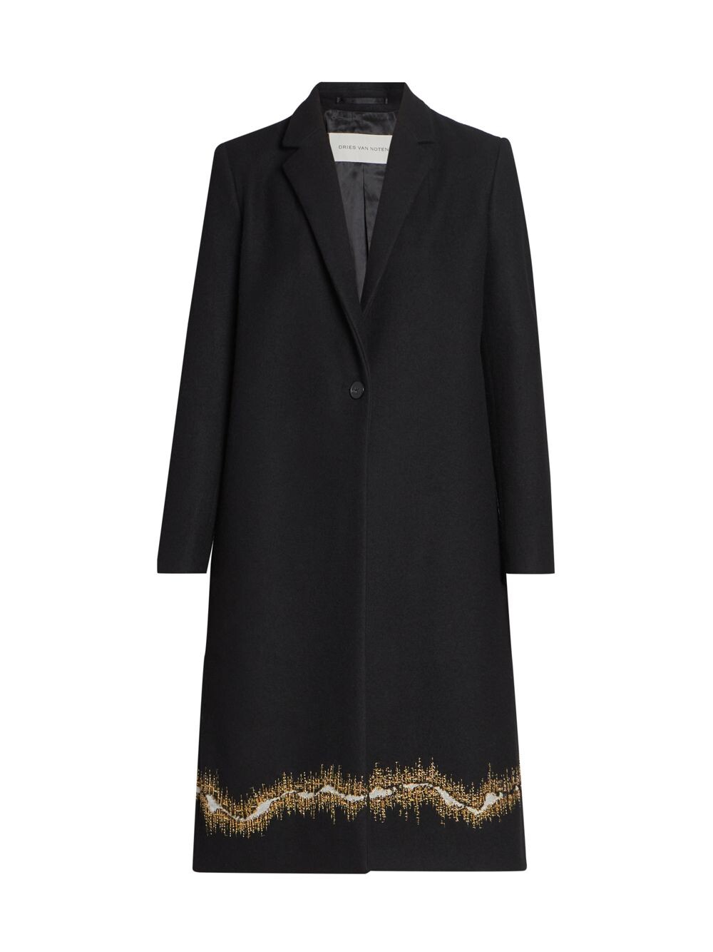 

Шерстяное длинное пальто с вышивкой Richy Dries Van Noten, черный