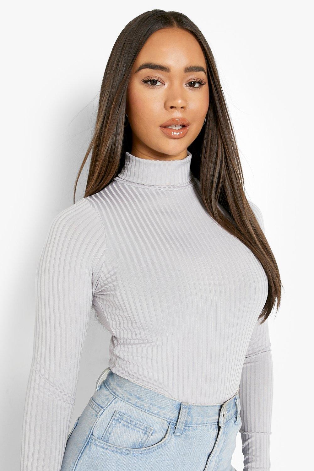 

Боди с длинными рукавами jumbo rib notch roll Boohoo, серый