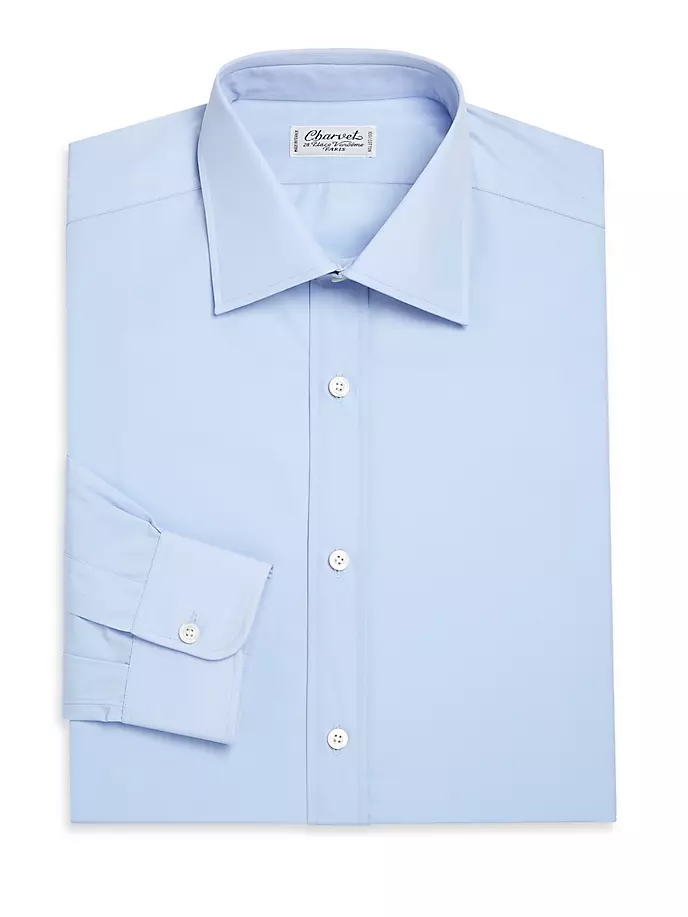Хлопковая классическая рубашка обычного кроя с длинными рукавами Charvet, синий