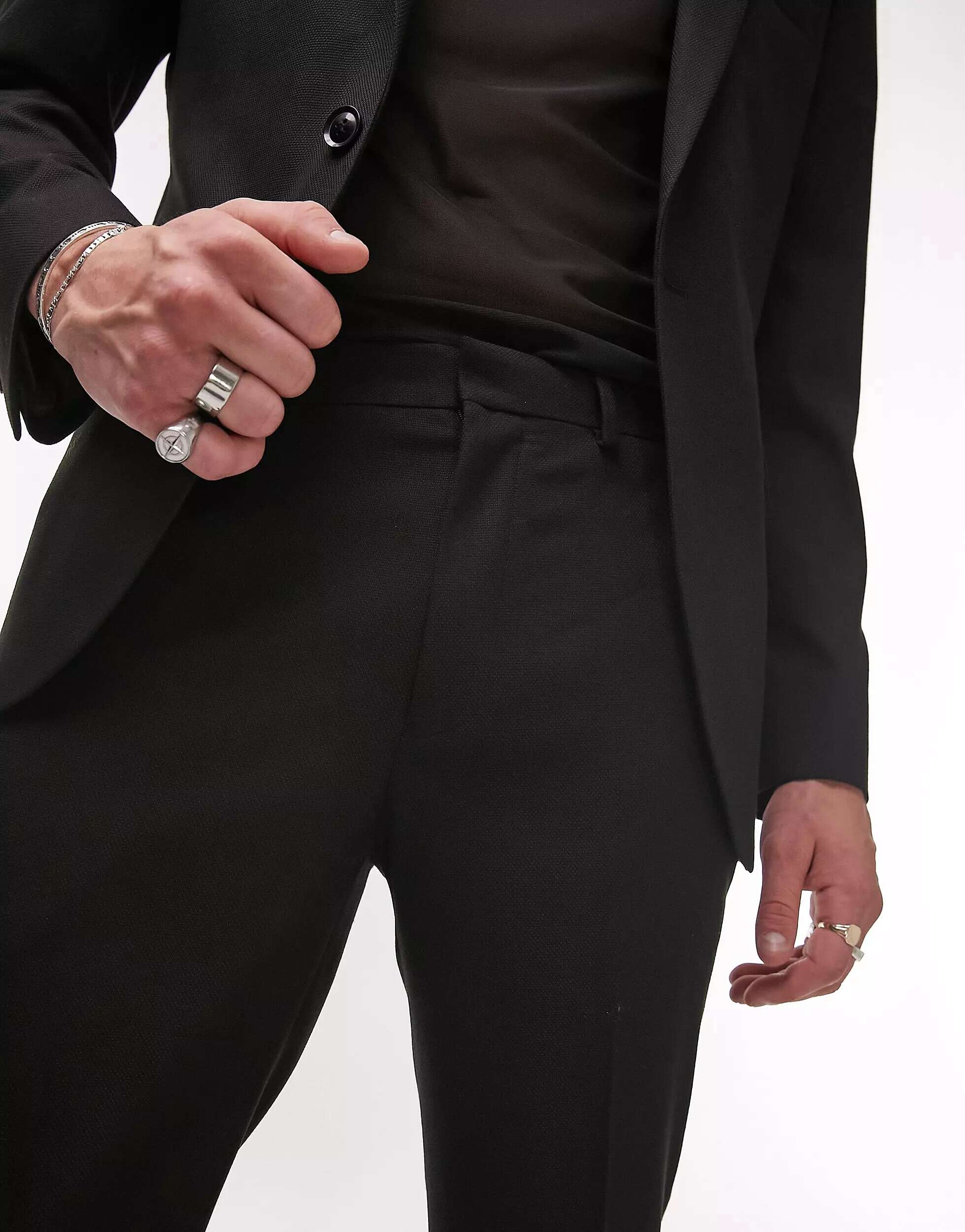 Черные узкие фактурные брюки стрейч Topman