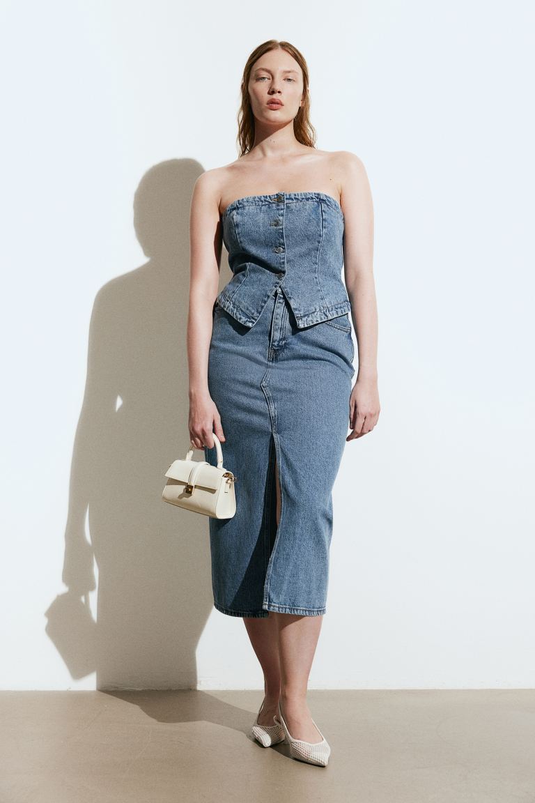 Джинсовая юбка длины миди H&M, синий юбка amisu стильная 42 размер