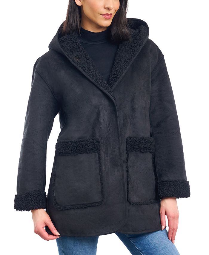 цена Женское пальто из искусственной дубленки с капюшоном Lucky Brand, черный