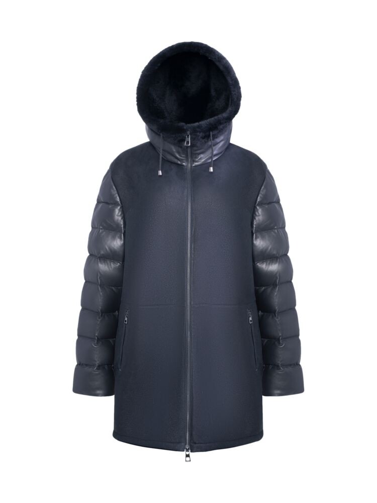 

Пуховик с капюшоном из кожи и овчины Made For Generations Wolfie Furs, черный
