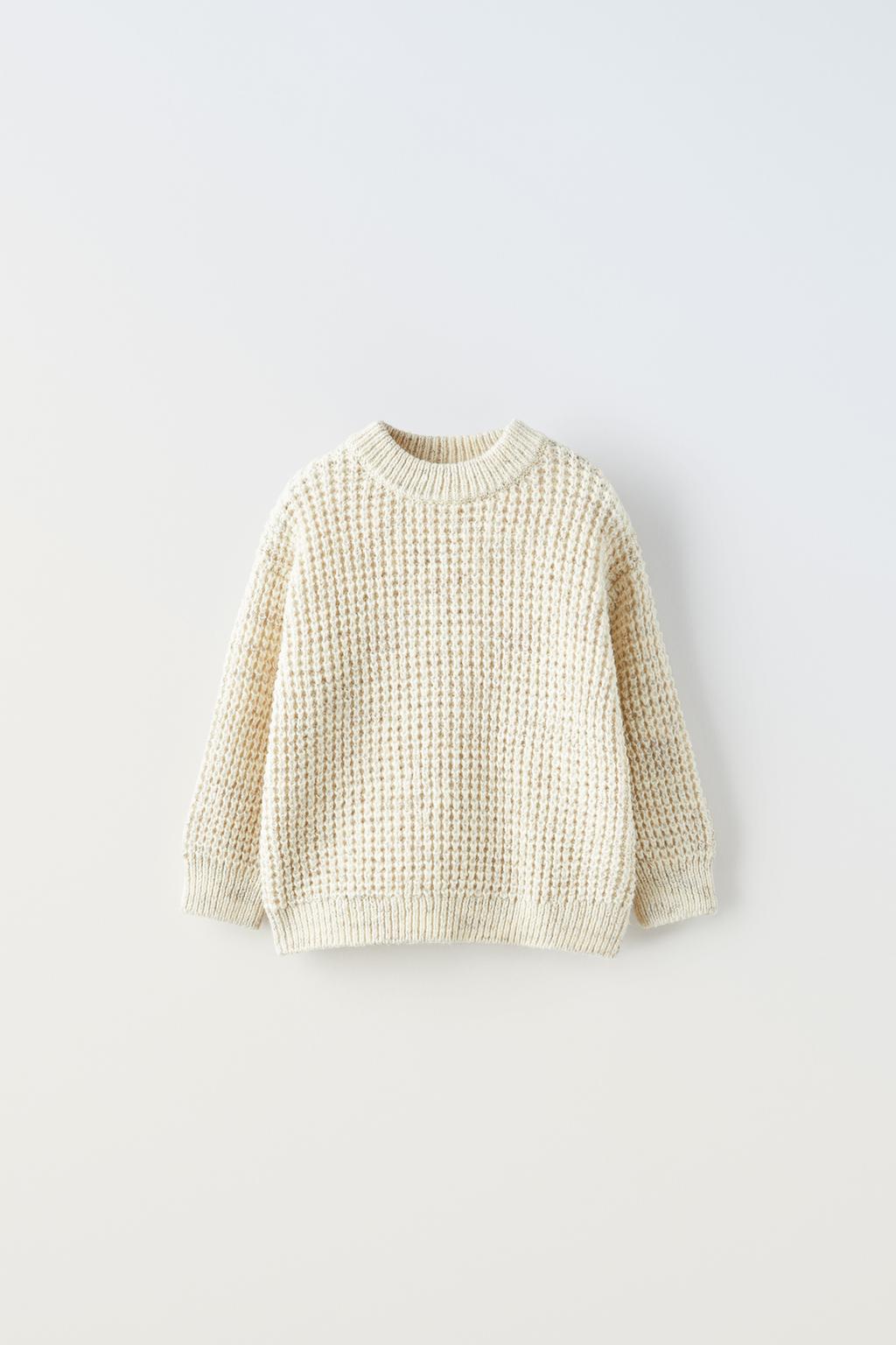 Вафельный свитер ZARA, светло-бежевый вязаный свитер с круглым вырезом кремовый quzu