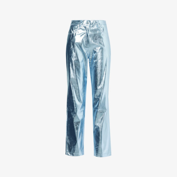 Прямые брюки металлик с высокой посадкой из искусственной кожи Amy Lynn, синий
