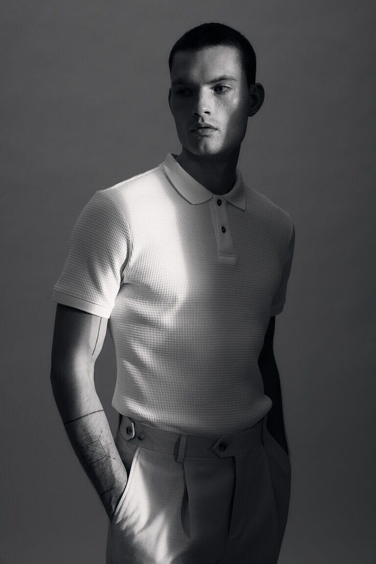 

Рубашка-поло slim fit с вафлями H&M, белый