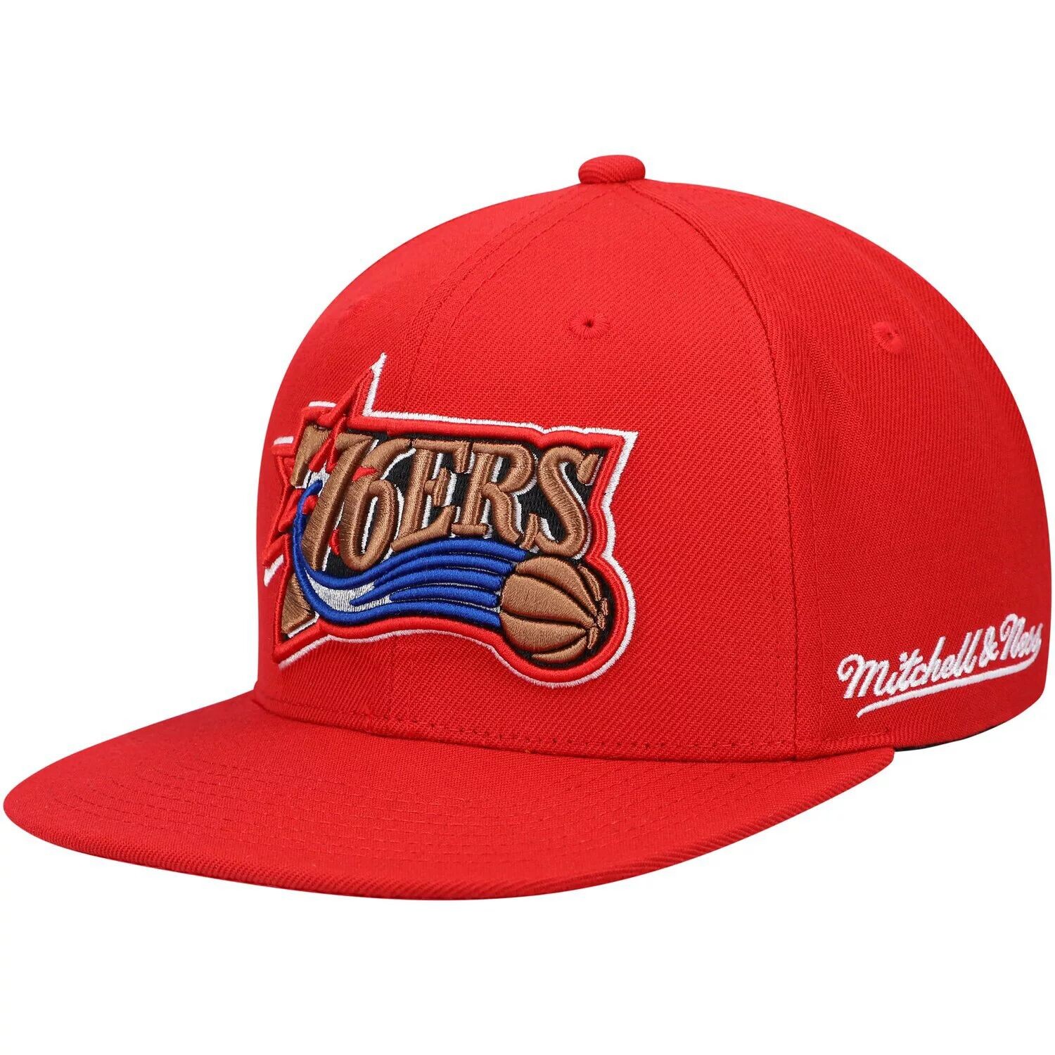 

Мужская кепка Mitchell & Ness Red Philadelphia 76ers English Dropback Snapback