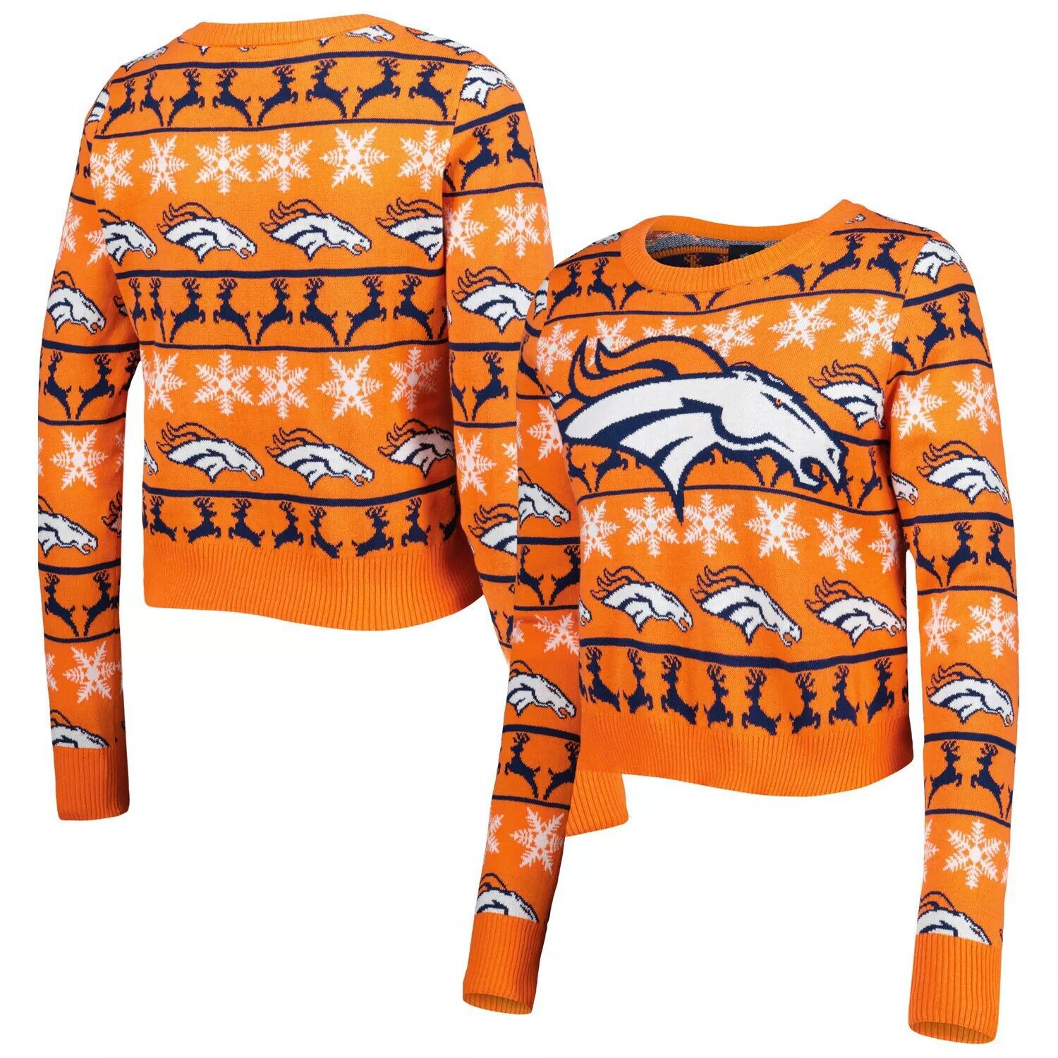 

Женский укороченный свитер FOCO Orange Denver Broncos Ugly Holiday