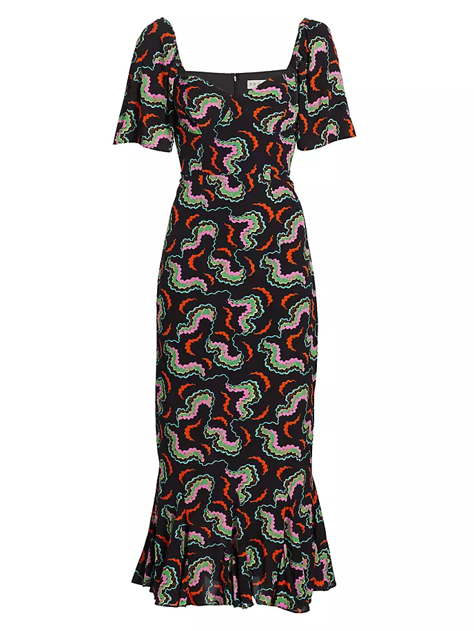 цена Платье миди Ramona с принтом и рифленым подолом Rhode, цвет soundwave