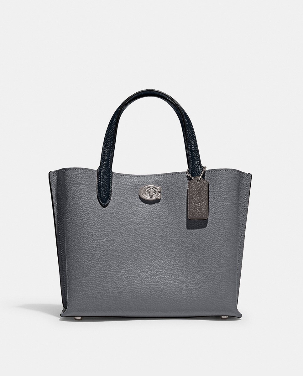 

Сумка из серой кожи с застежкой и дополнительной ручкой Coach, серый