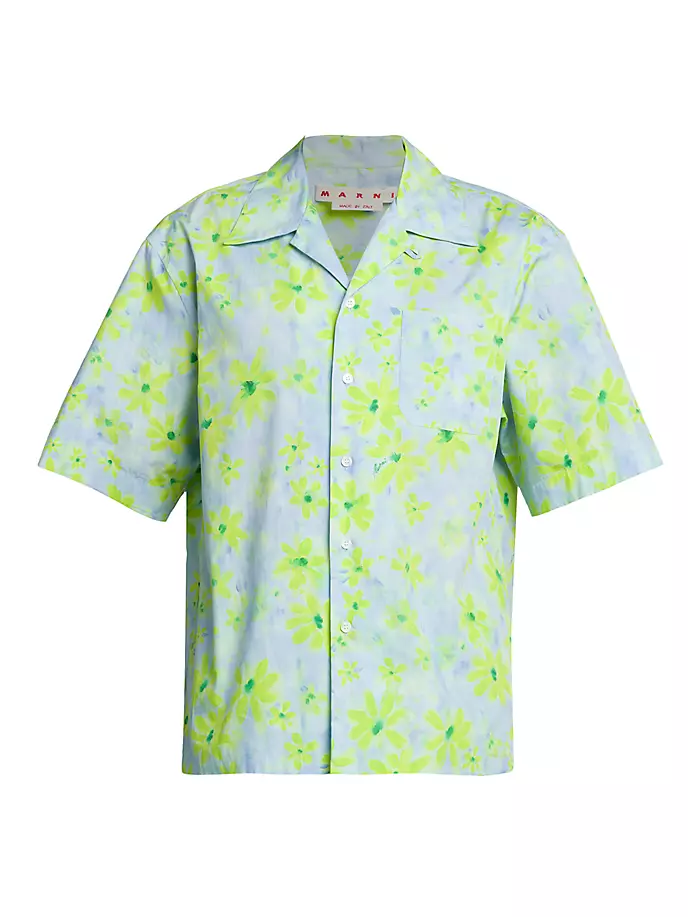 Рубашка с коротким рукавом с цветочным принтом Marni, Аквамарин аквамарин