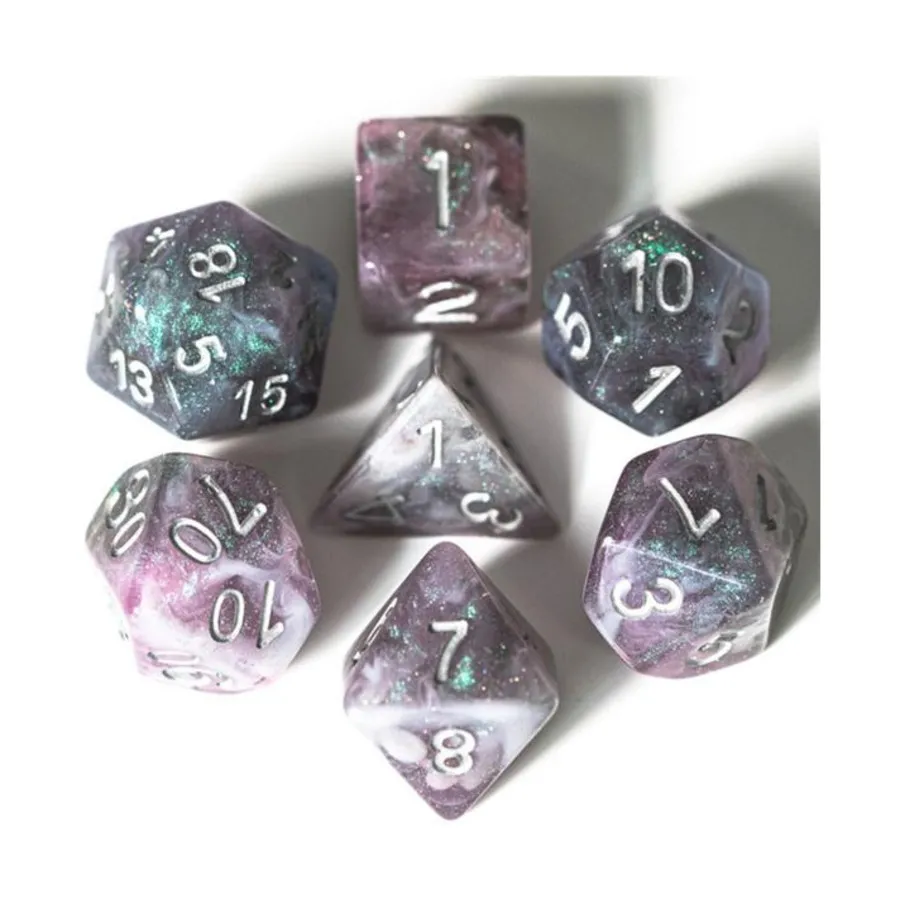 

Набор Poly — Северное сияние с серебром (7), Dice Sets - Resin/Acrylic - Blue, Green, & Purple (Foam Brain Games)