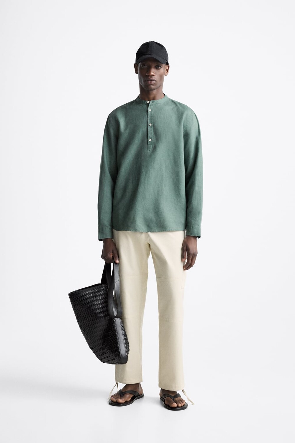

Хлопчатобумажная льняная рубашка ZARA, зеленый