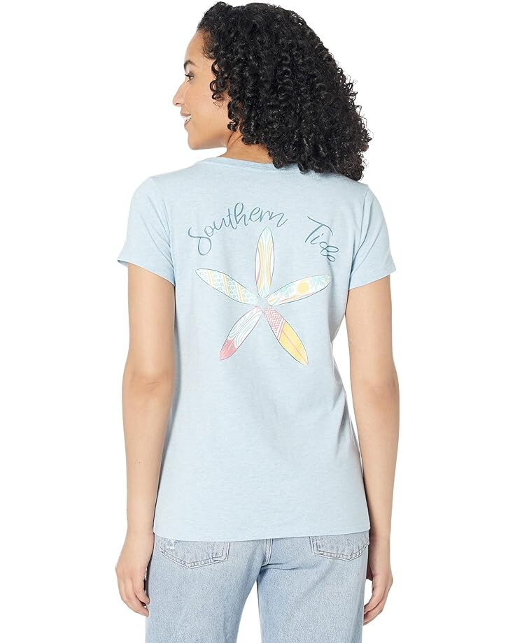 

Футболка Southern Tide Short Sleeve Starfish Surf Shop Fitted Tee, цвет Heather Aquamarine