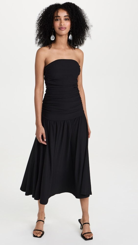 

Платье макси Pixie Market Claudia Ruched Strapless, черный