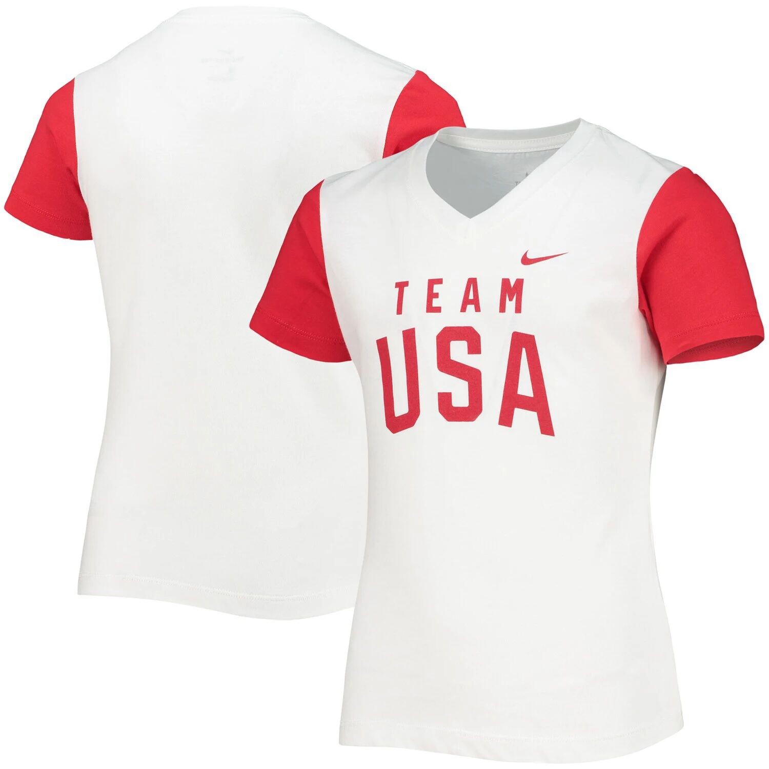 

Молодежная футболка Nike White/Red Team USA с v-образным вырезом и цветными блоками Nike