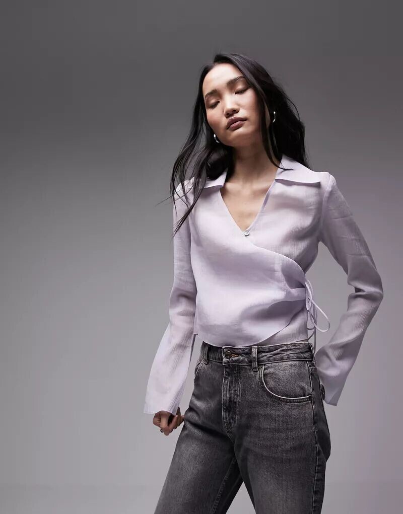 

Сиреневый топ с запахом и пуговицами Topshop