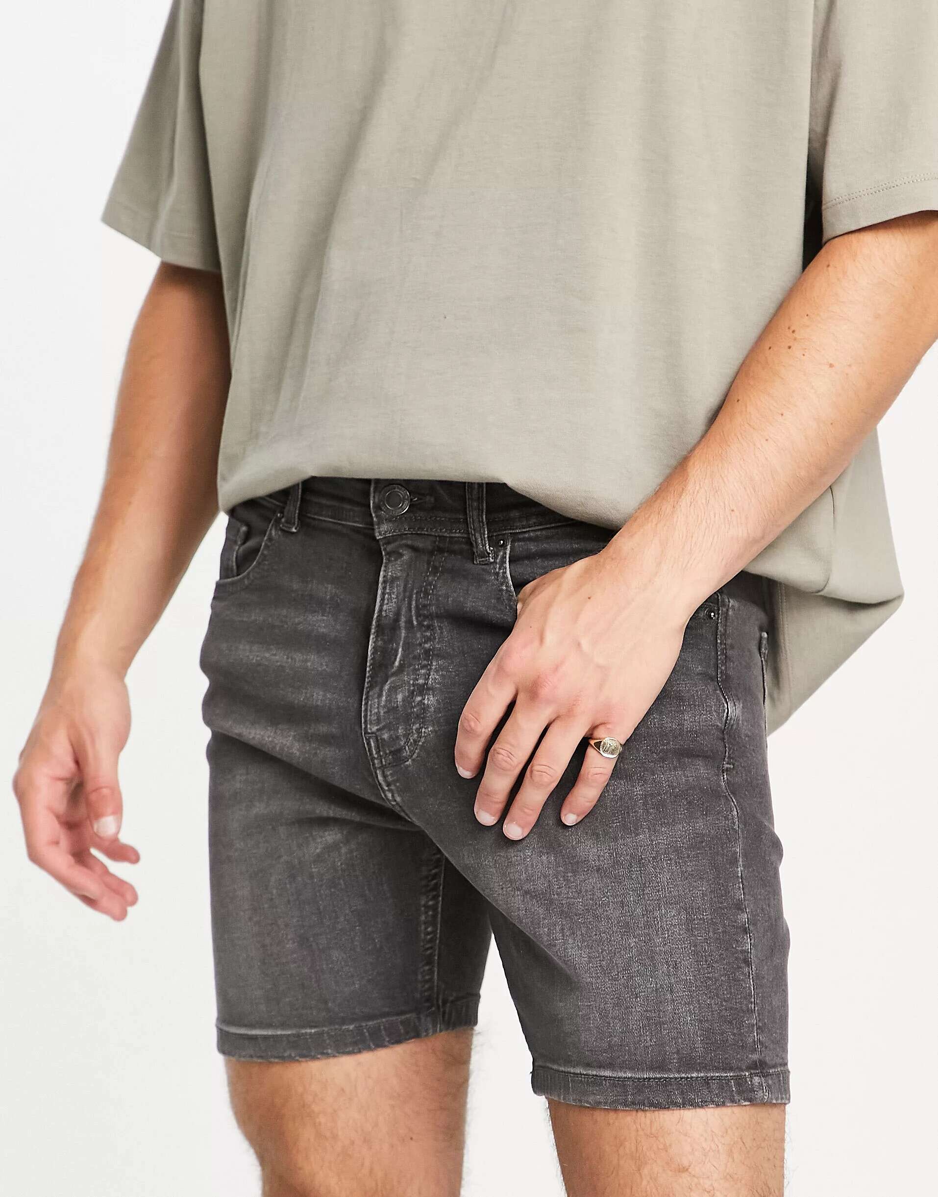 Темно-серые джинсовые шорты скинни DTT Don't Think Twice