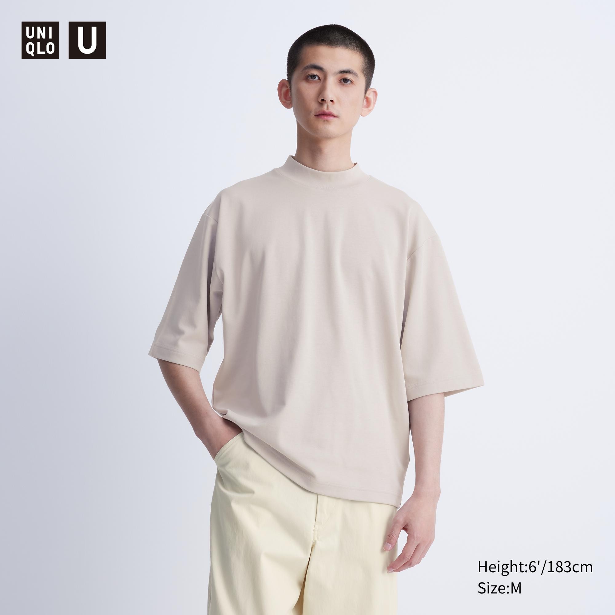 

Футболка из хлопка с вырезом-стойкой airism UNIQLO, светло-серый