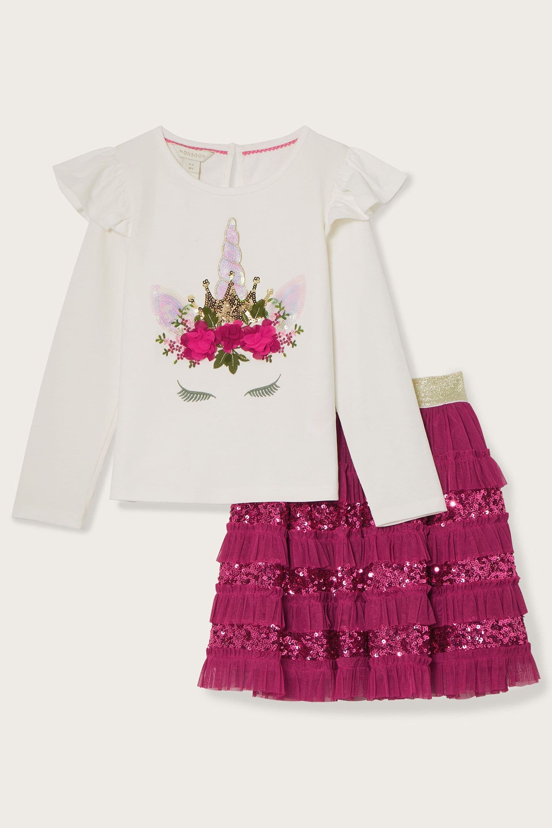Розовый комплект из блузки и юбки с единорогом Monsoon, розовый комплект из 2 блузки и юбки h