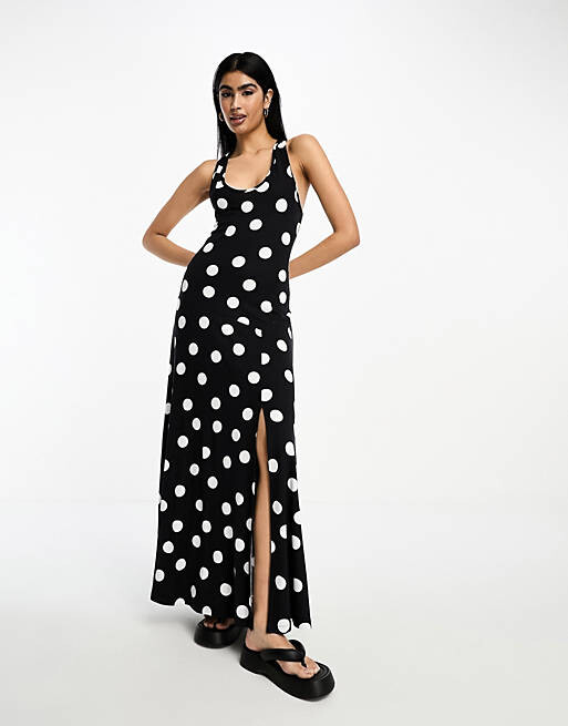 

Черно-белое платье миди с закрученной спинкой ASOS DESIGN
