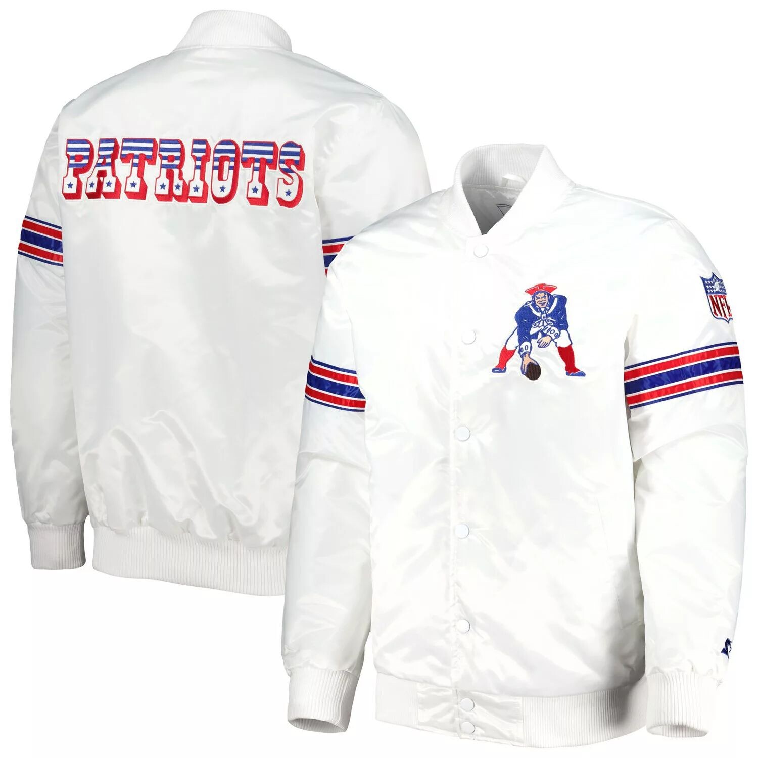 

Мужская белая куртка на кнопках New England Patriots The Power Forward Starter