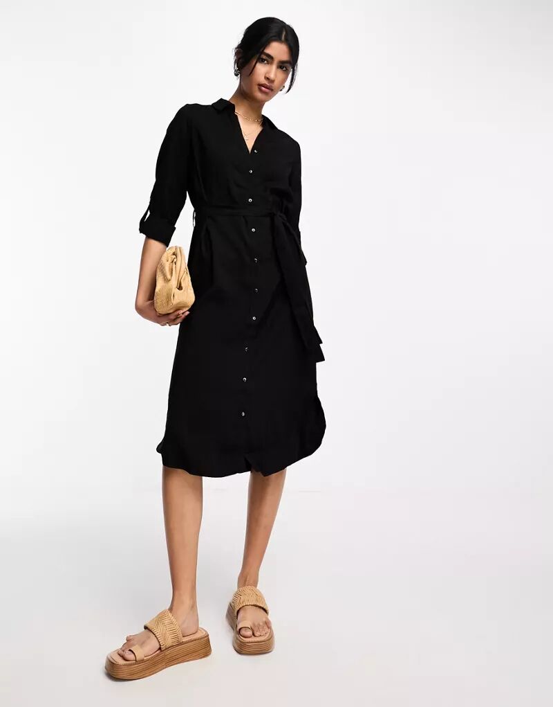 Черное платье-рубашка миди Vero Moda