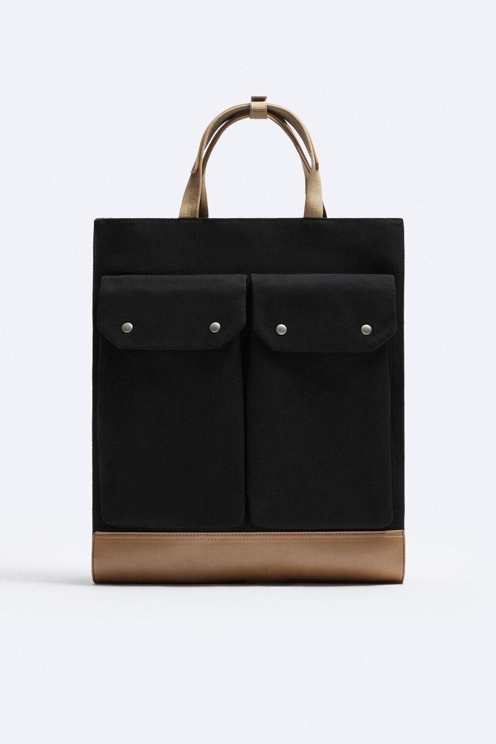 

Сумка-тоут из канваса контрастного типа Zara, черный