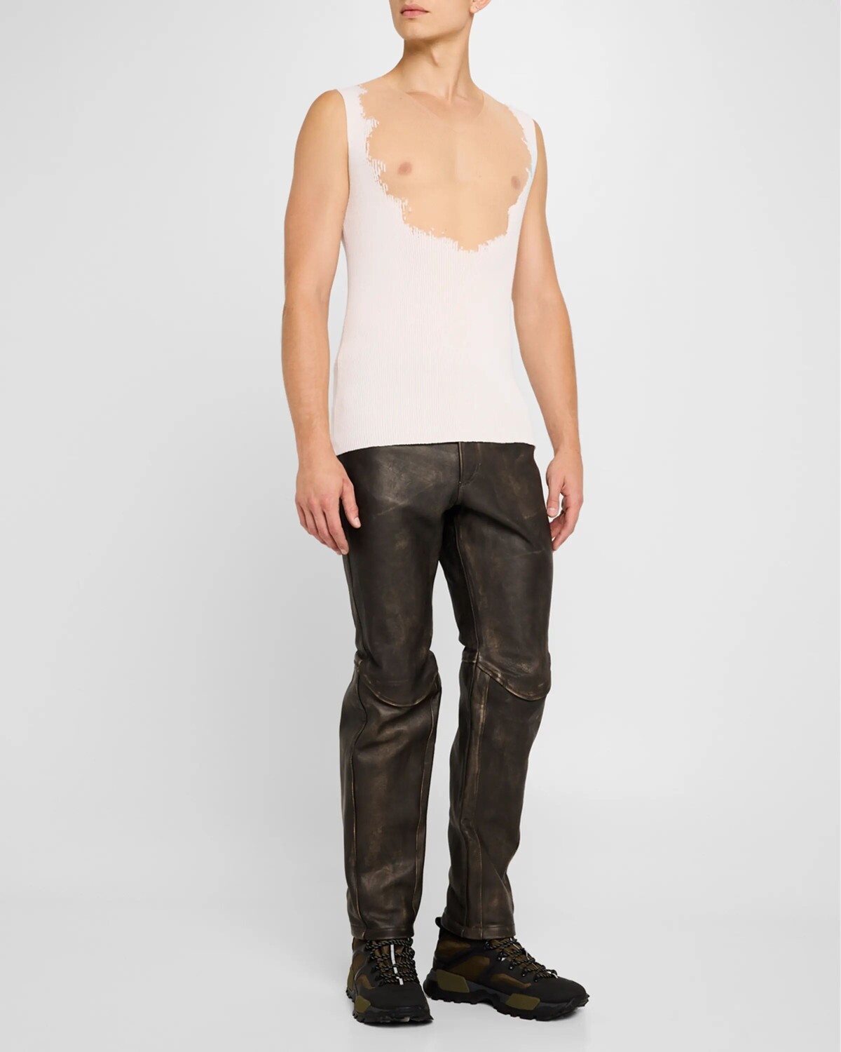 

Мужские кожаные байкерские брюки с 5 карманами Diesel, цвет Deep/Black